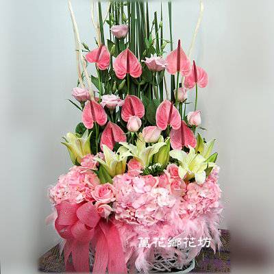 D053粉色人造綉球花精緻盆花喜慶盆花婚禮佈置台南市花店