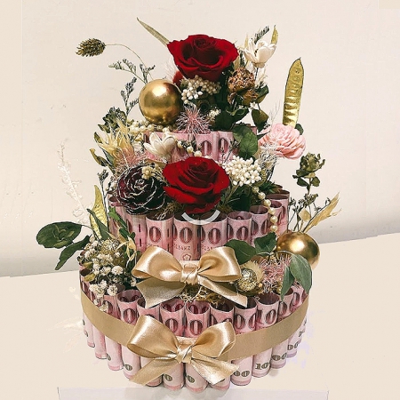 Q062鈔票蛋糕永生花禮母親節情人節生日花禮