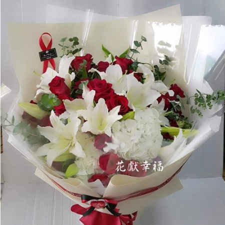 A001玫瑰百合花束生日情人節花束